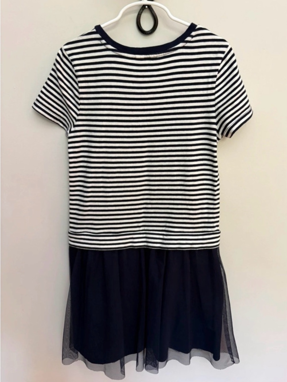 Gap Girls Navy Striped Tulle Dress Size L (10-11) Layered T-Shirt Tutu Dress - Picture 4 of 7